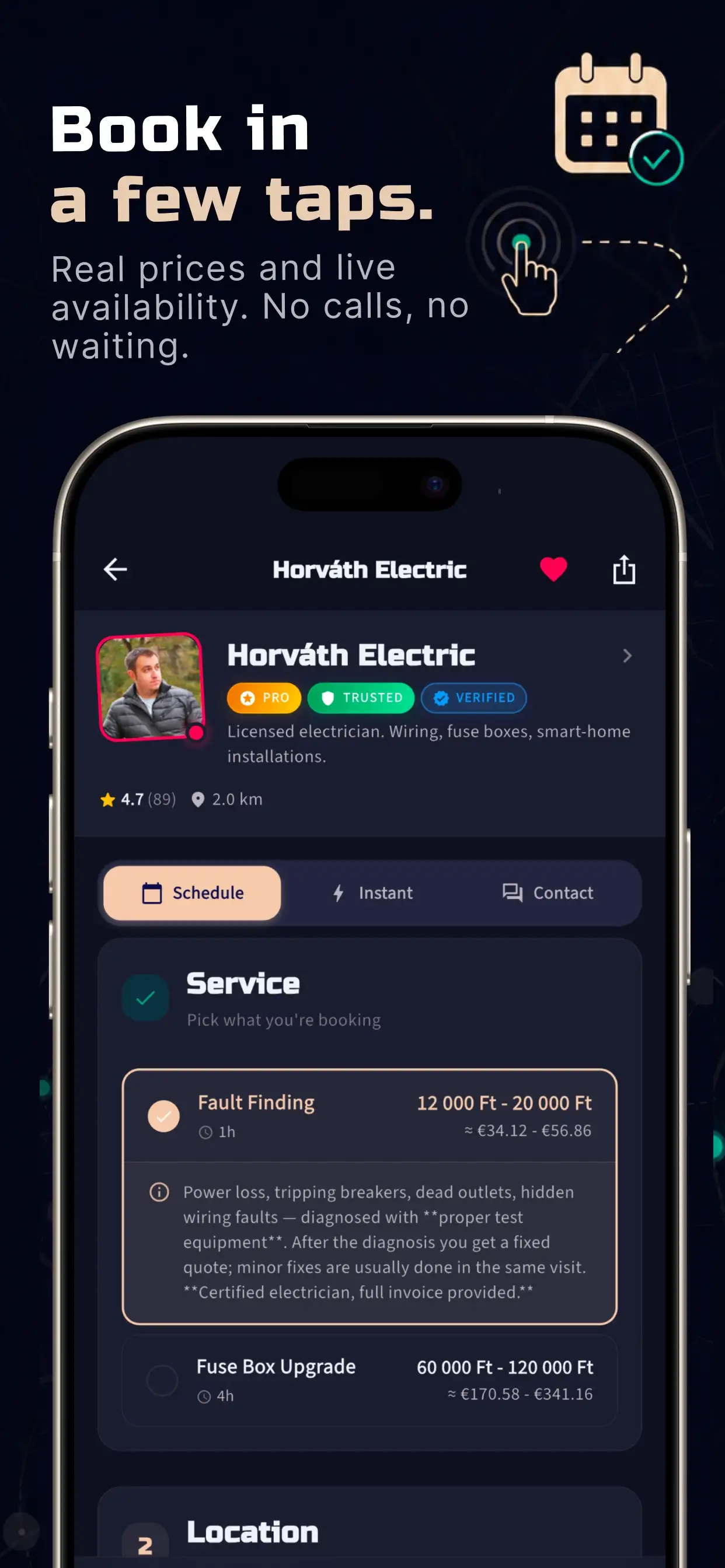 Booking in a few taps: services with real prices