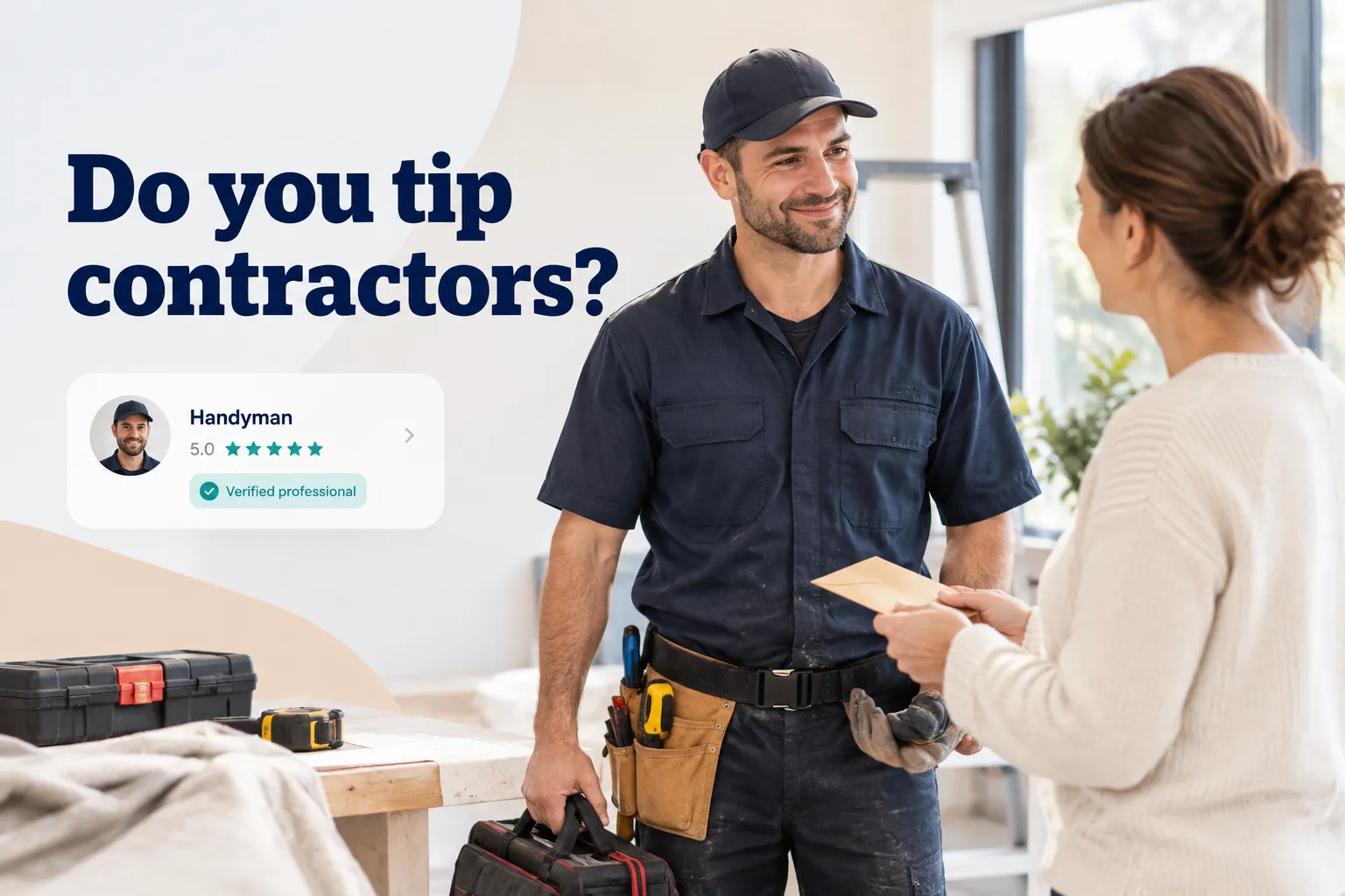 Contractor shaking hands with homeowner after home renovation, illustrating whether you tip contractors for their work