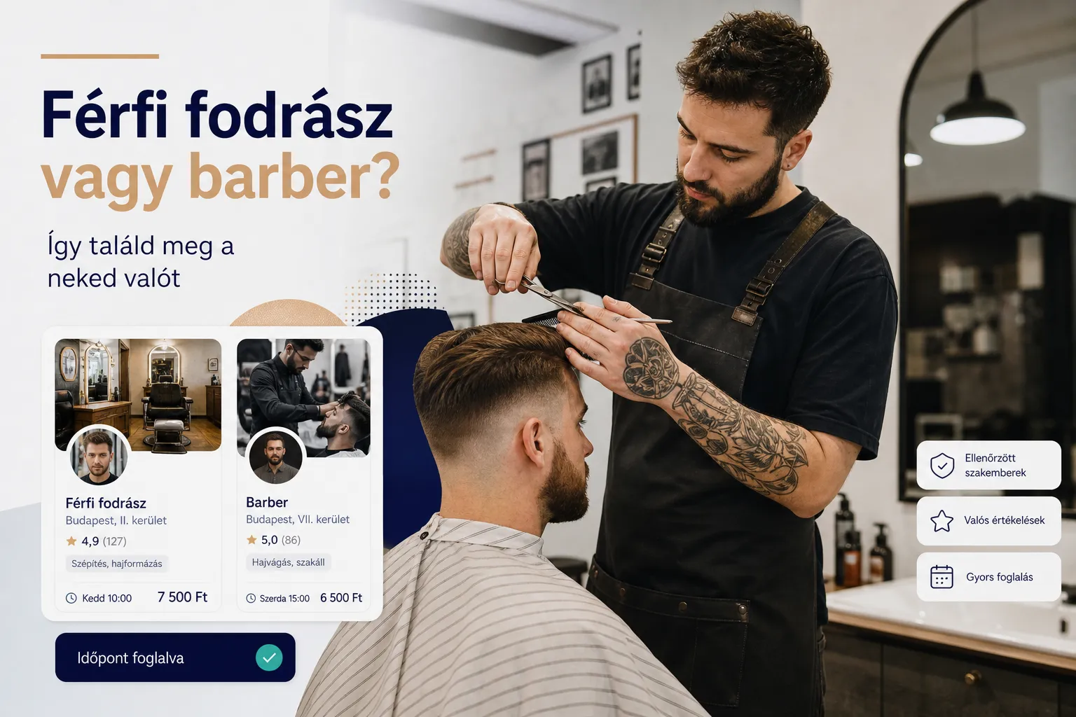 Barber férfi fodrász munka közben klasszikus borotvával és ollóval egy modern barbershopban
