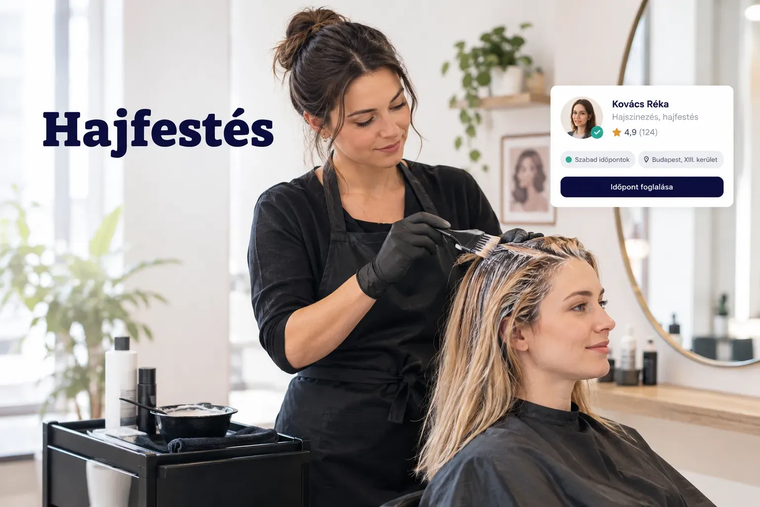Friss hajfestés eredménye: egyenletes, élénk hajszín professzionális fodrásznál
