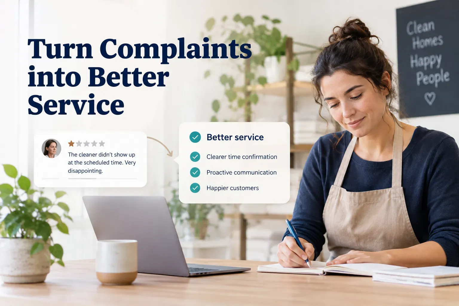 Business owner reading customer feedback on a laptop while learning how to respond to a bad review