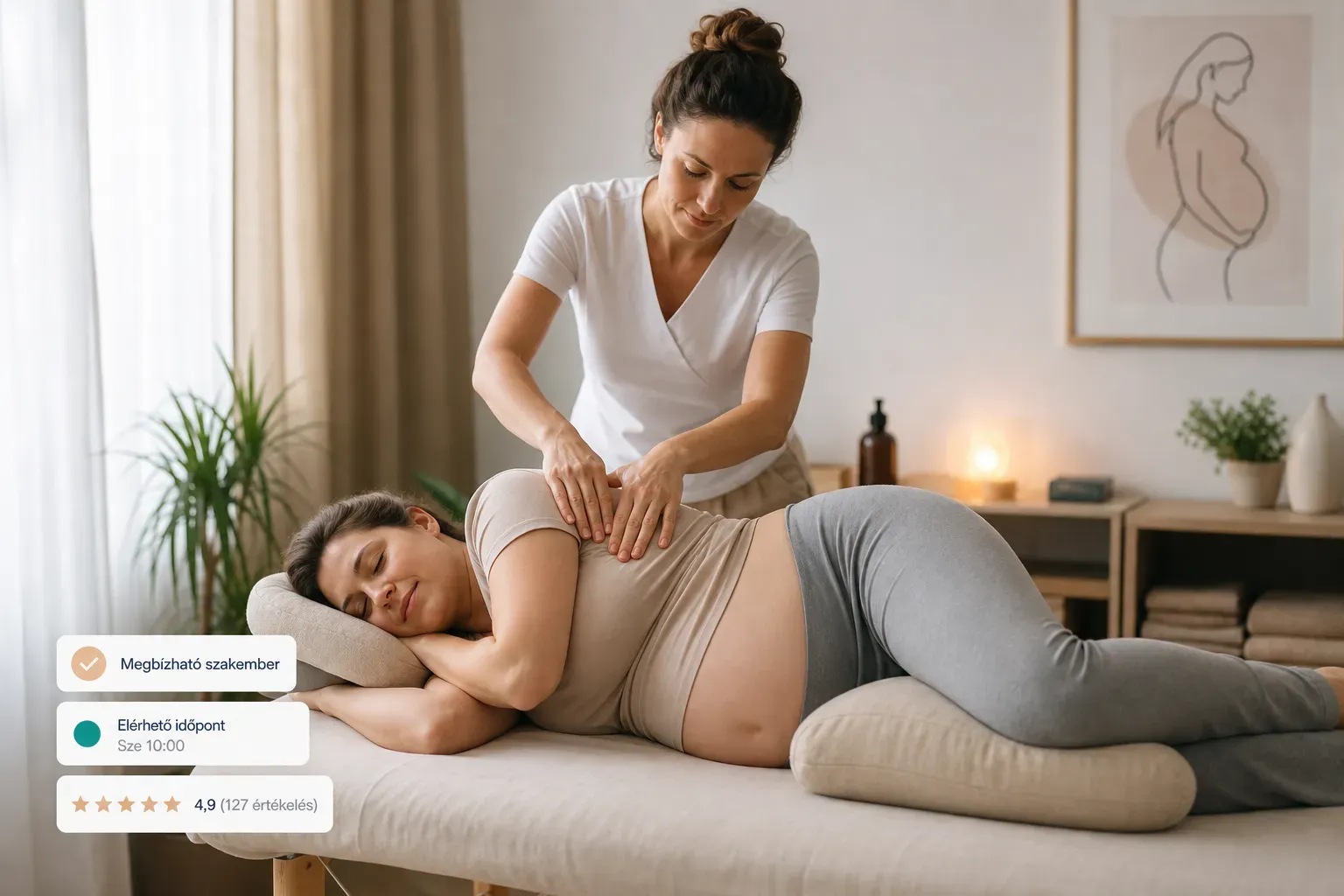 Kismama masszázs terhes nőnek a hát és váll ellazítására szakképzett terapeuta kezelésével