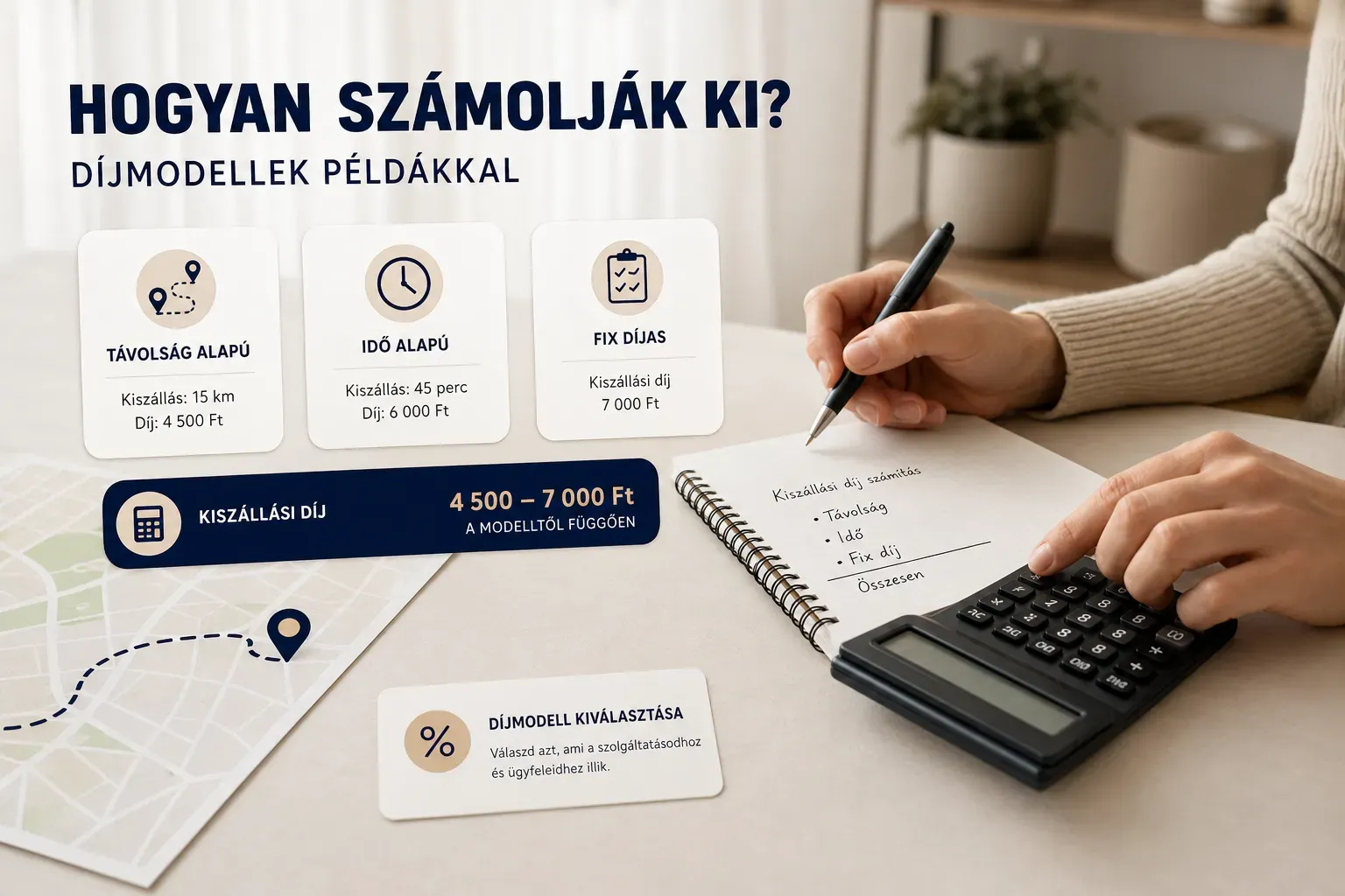Kiszállási díj kiszámítása díjmodellek alapján, táblázatos példákkal illusztrálva