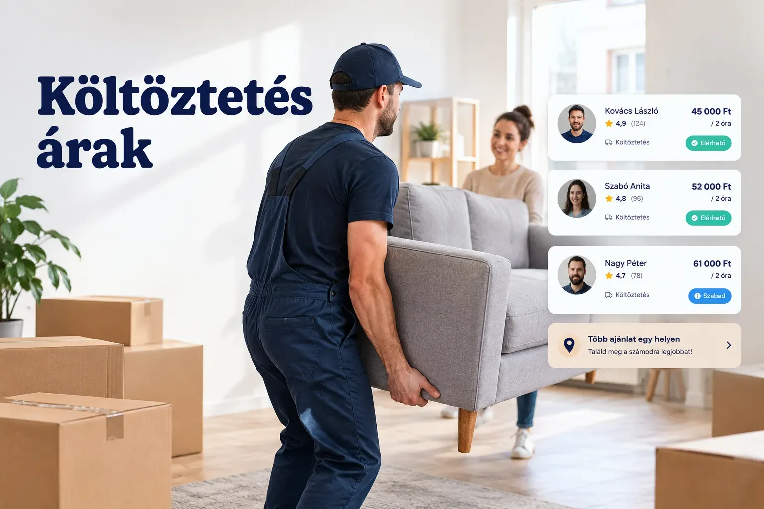 Költöztetés árak összehasonlítása: költöztető cég munkatársai dobozokat pakolnak teherautóba