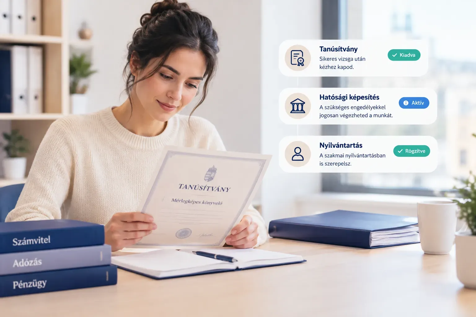 Mérlegképes könyvelő képzés tanúsítványa és hatósági nyilvántartásba vételt igazoló dokumentumok áttekintése