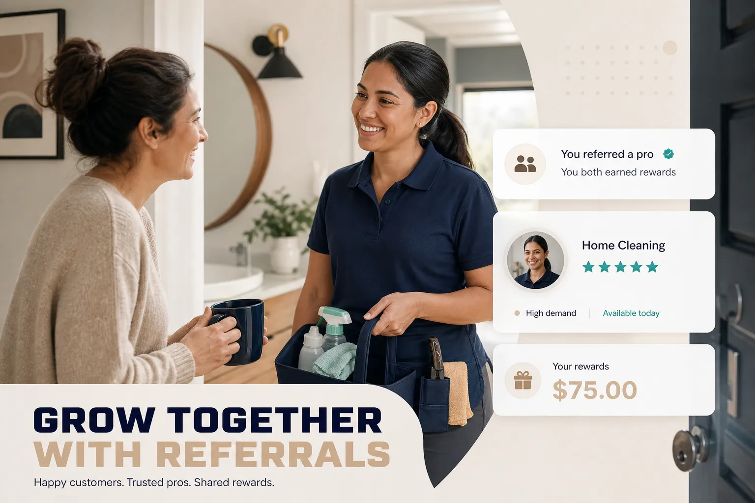 Small business owner reviewing referral program dashboard showing customer referrals and reward tracking on laptop