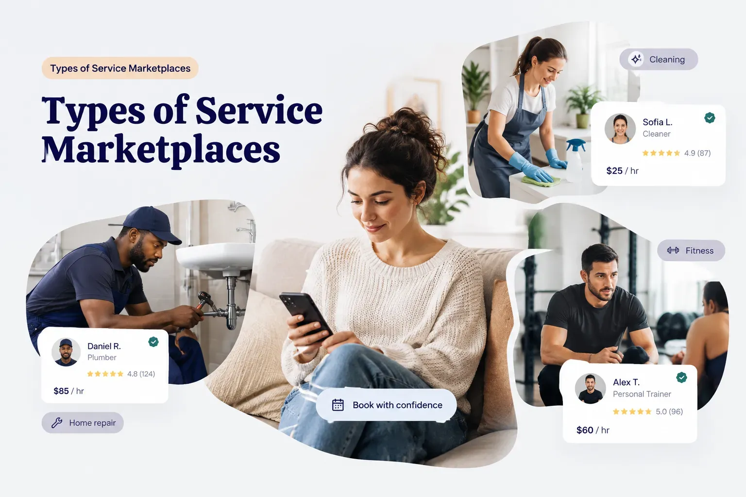Comparison of service marketplace types, including on-demand, project-based, and freelance platforms