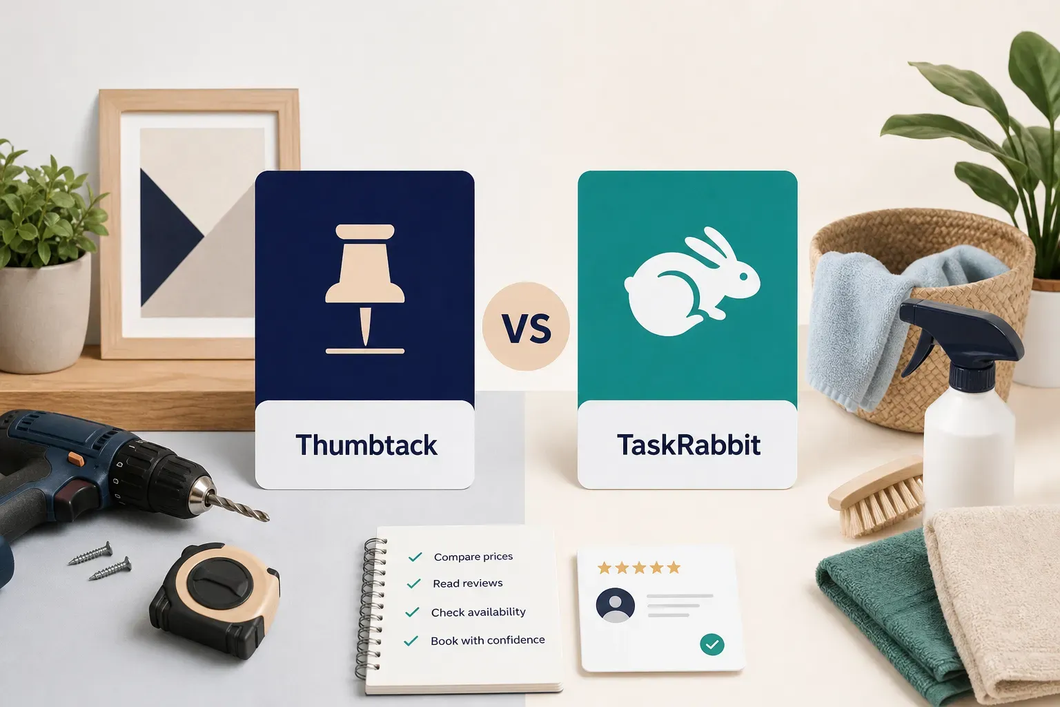 Thumbtack vs TaskRabbit comparison chart highlighting features, pricing, and services for hiring local professionals