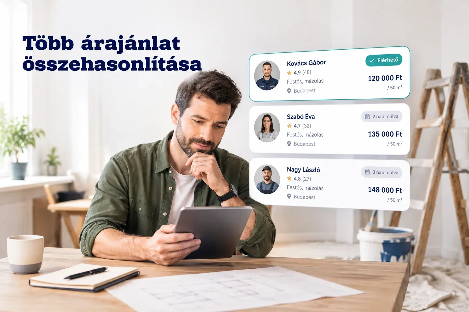 Több árajánlat összehasonlítása táblázatban, árak és szolgáltatók egymás mellett kiemelve döntéshozatalhoz